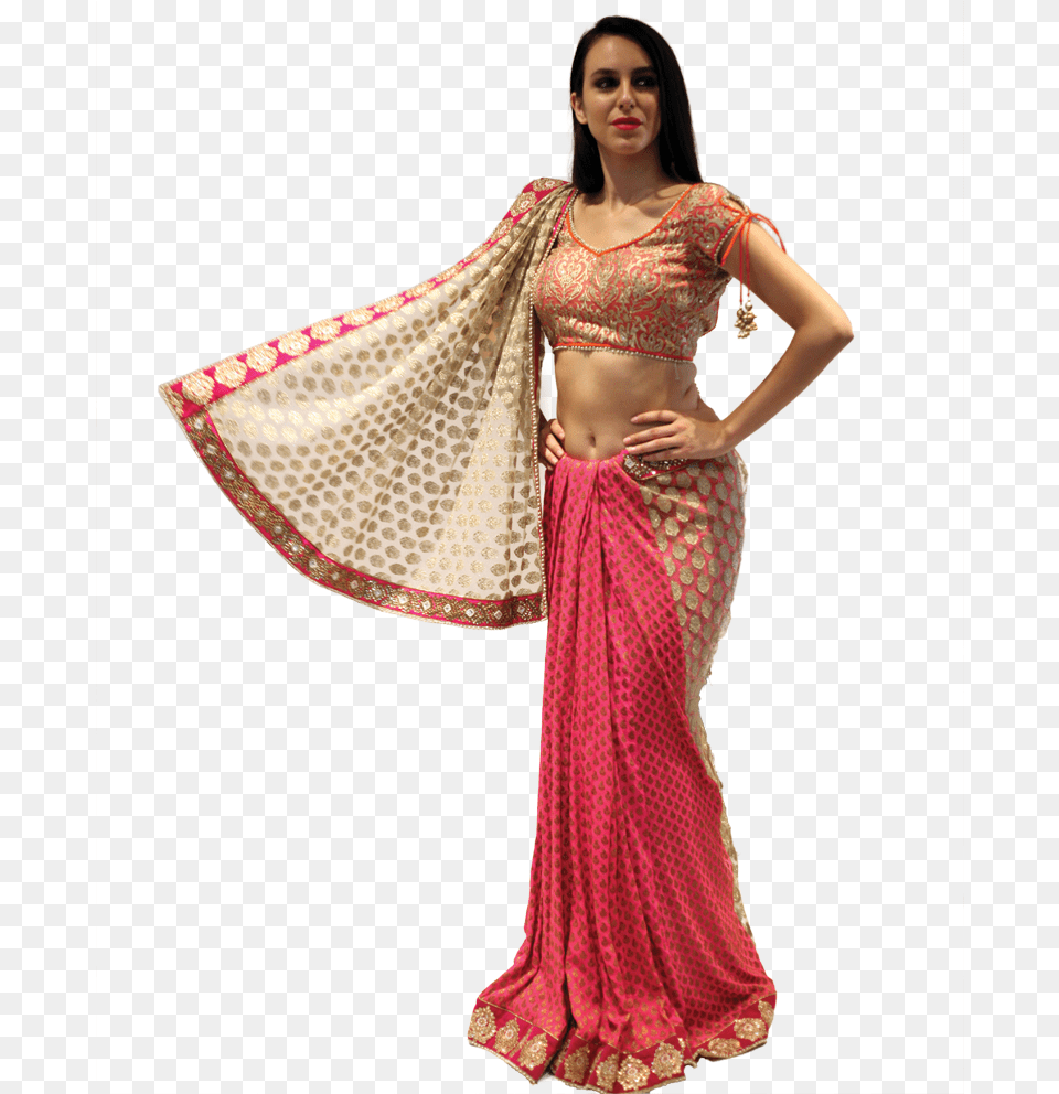 Pink N Orange Saree Sari, Adult, Blouse, Clothing, Female Free Png Download