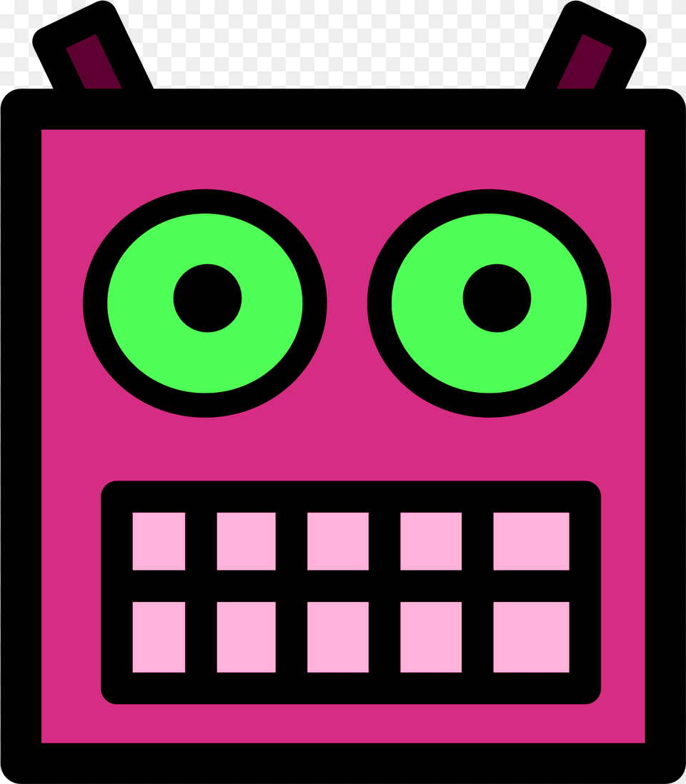 Pink Or Plum Robot Face With Green Eyes Face Of Robot Clip Art, Purple Png