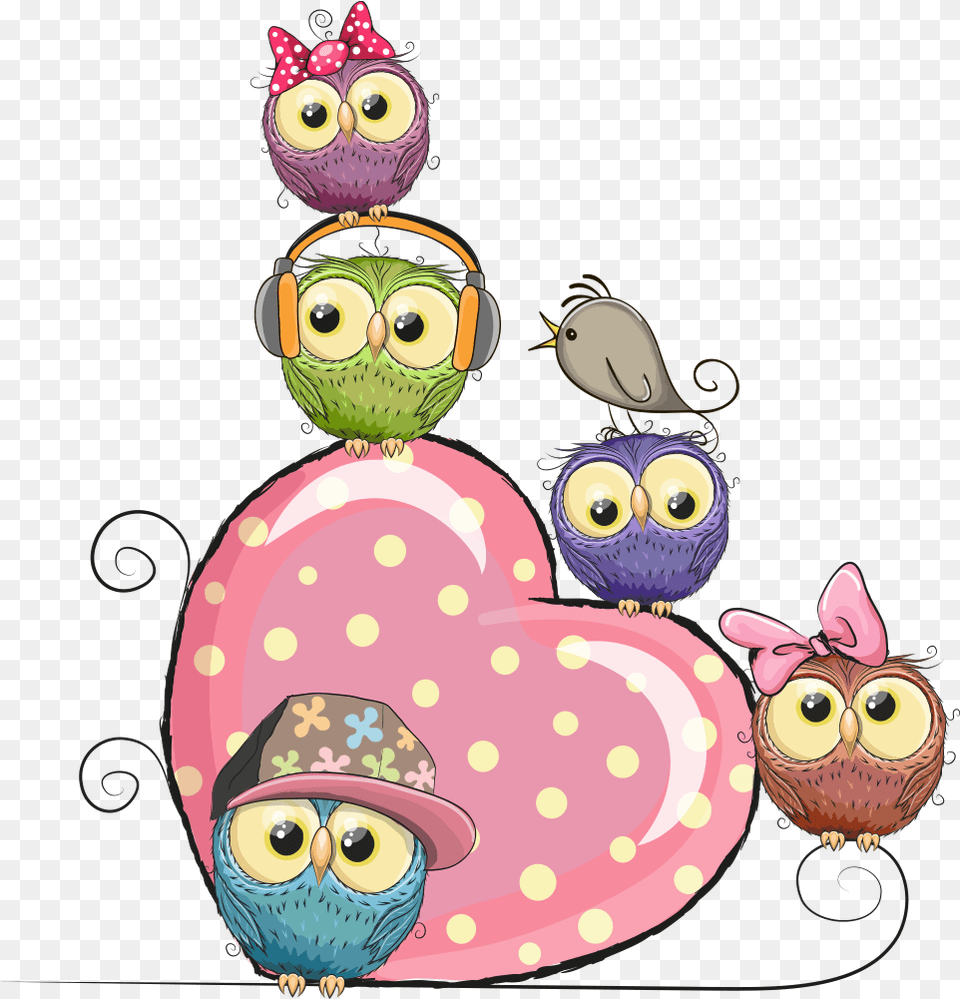 Pink Owl And Illustration Owls Vector Hearts Cute Cartoon Owl Clipart, Food, Lunch, Meal, Animal Free Png Download