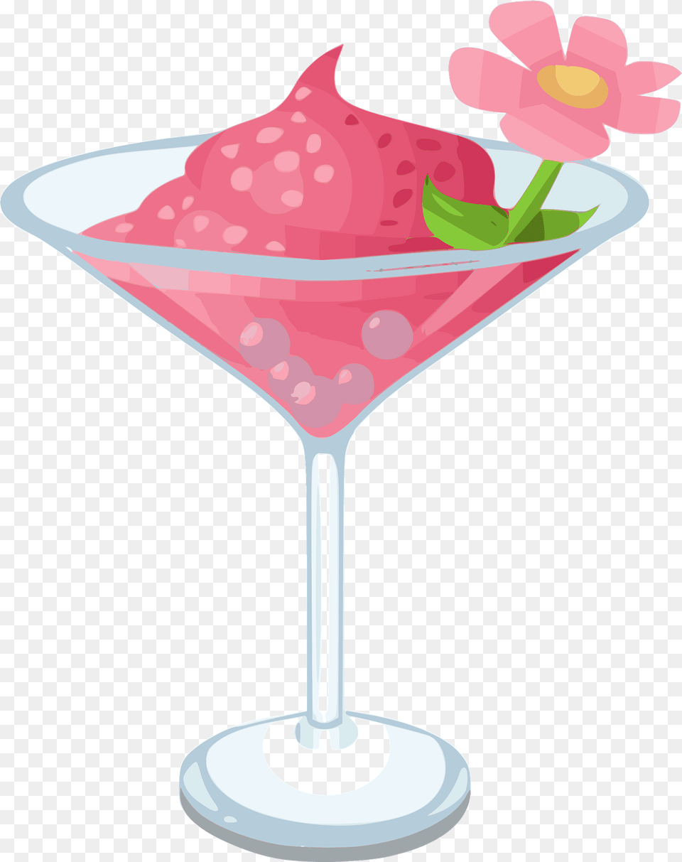 Pink Parfait In A Glass With Flower Garnish Clipart, Cream, Dessert, Food, Ice Cream Png Image