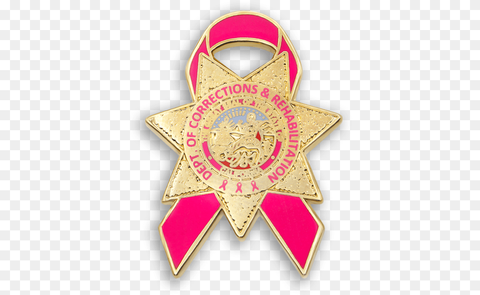 Pink Ribbon, Badge, Logo, Symbol, Gold Free Png Download