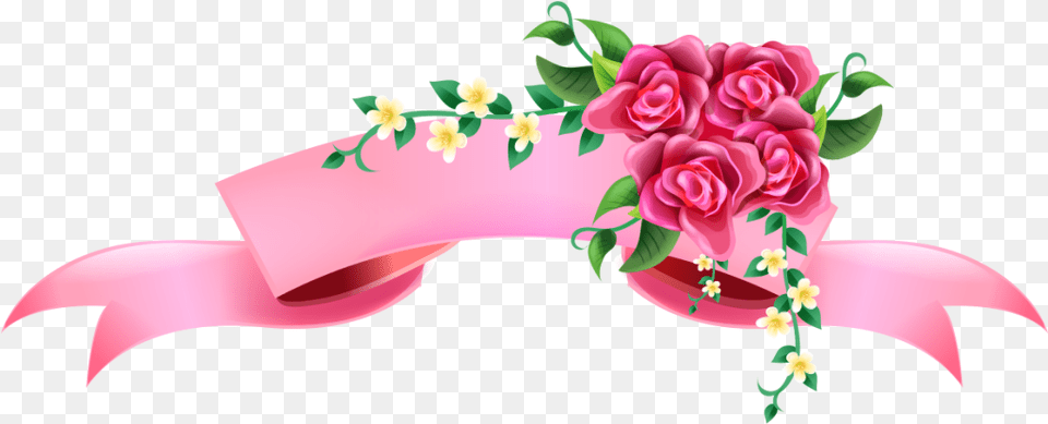 Pink Ribbon With Flower, Art, Floral Design, Graphics, Pattern Free Png Download