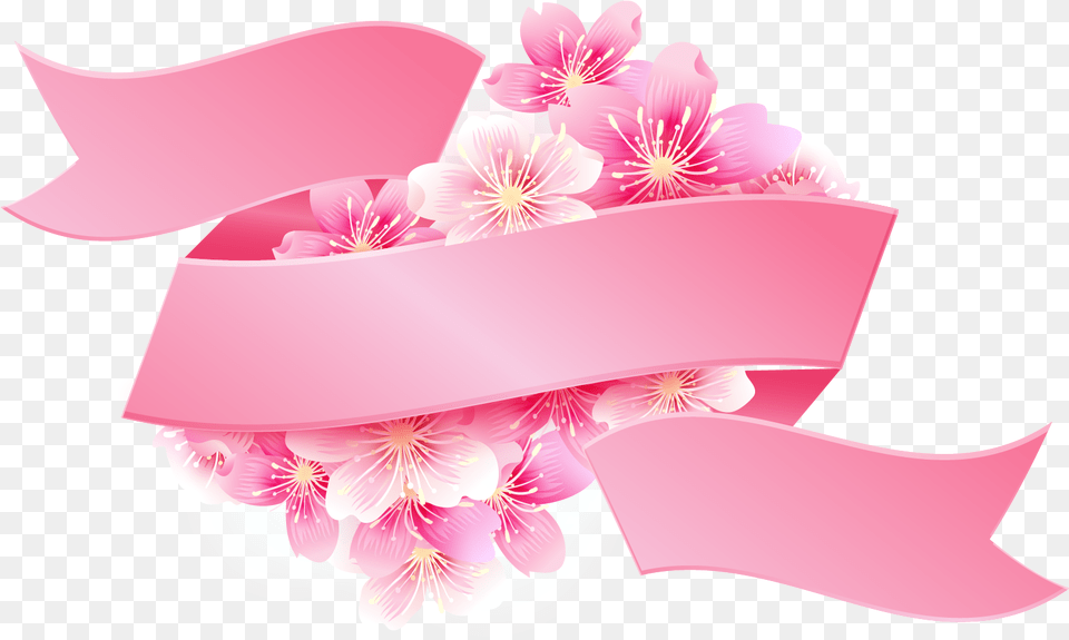 Pink Ribbon With Flowers Image For Vector Pink Ribbon, Flower, Petal, Plant, Rose Free Png Download