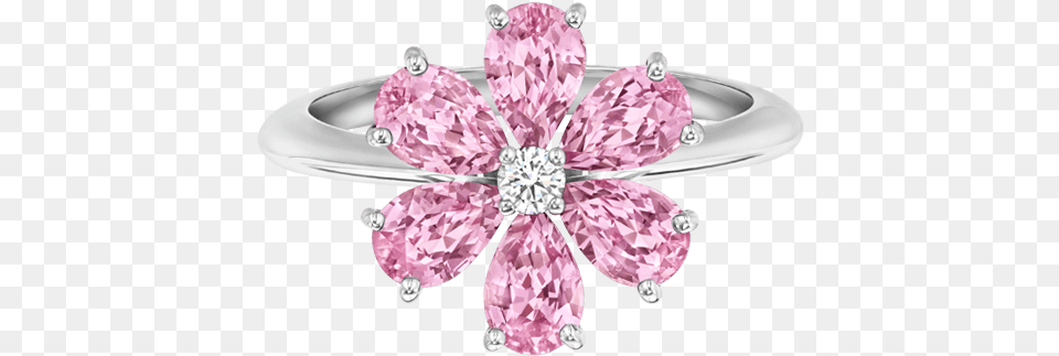 Pink Sapphire And Diamond Ring Pink Flower Diamond Ring, Accessories, Gemstone, Jewelry, Appliance Free Png