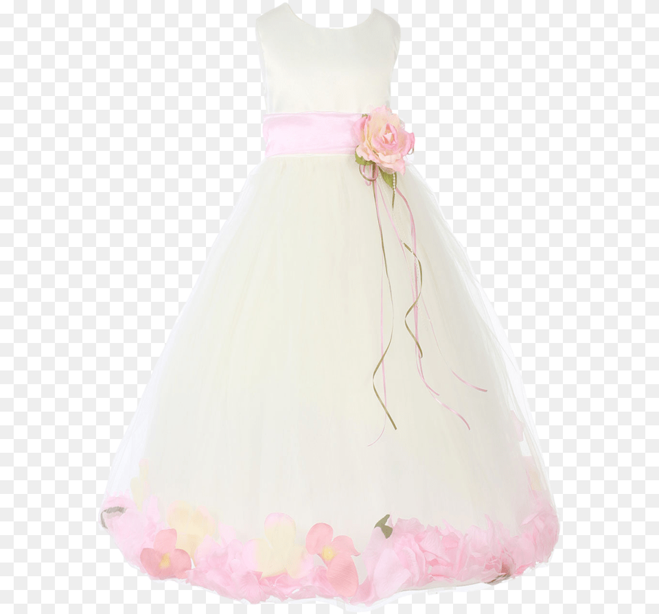 Pink Satin Tulle Flower Petal Dress Gown, Clothing, Formal Wear, Fashion, Wedding Png Image