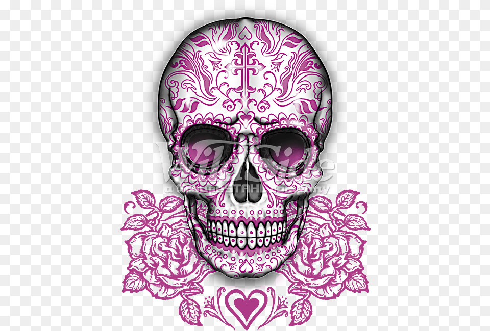 Pink Skull Sugar Skull With Roses, Purple, Art, Graphics, Baby Png