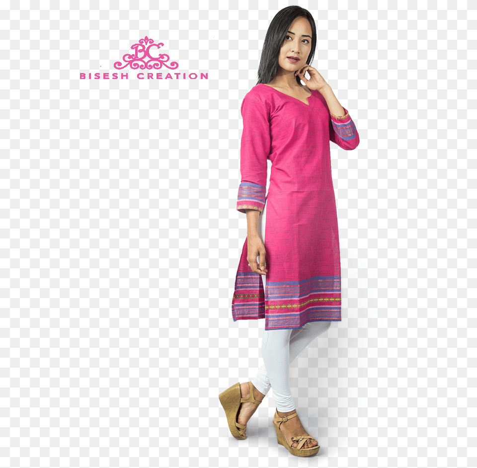 Pink South Cotton Bordered Kurti With Cotton Legging Photo Shoot, Adult, Sandal, Person, Footwear Free Transparent Png