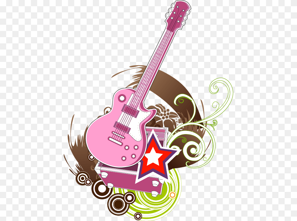 Pink Star Electric Pattern Abstract Illustration Guitar Pink Guitar Hd, Musical Instrument Png