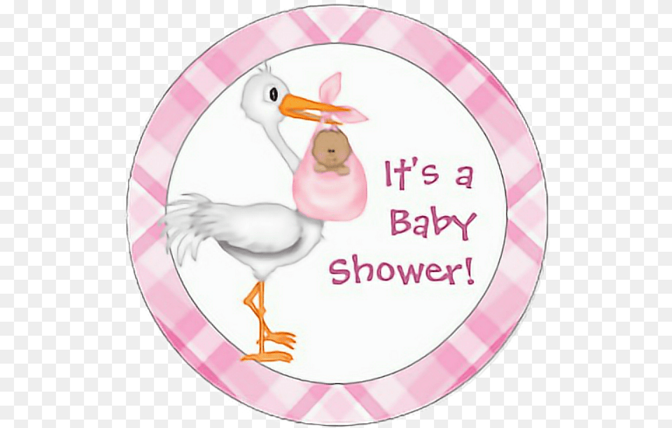 Pink Stork Clipart Baby Shower Stork, Plate, Animal, Bird Png