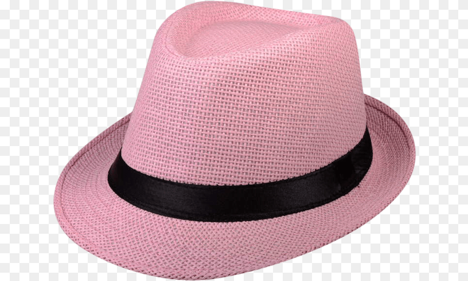 Pink Straw Fedora Gangster Hat With Fedora, Clothing, Sun Hat Png Image