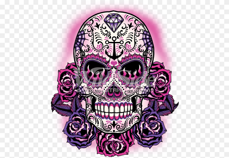 Pink Sugar Skull Pink And Purple Sugar Skull, Drawing, Art, Doodle, Person Free Transparent Png
