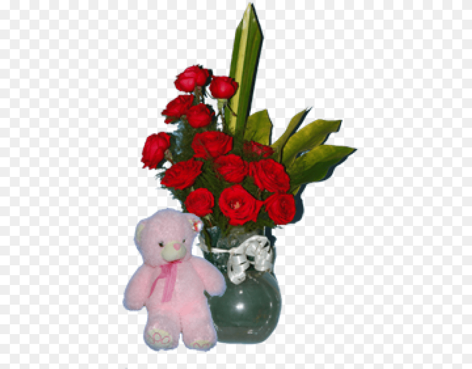 Pink Teddy With Red Roses Bouquet, Flower, Flower Arrangement, Flower Bouquet, Plant Png