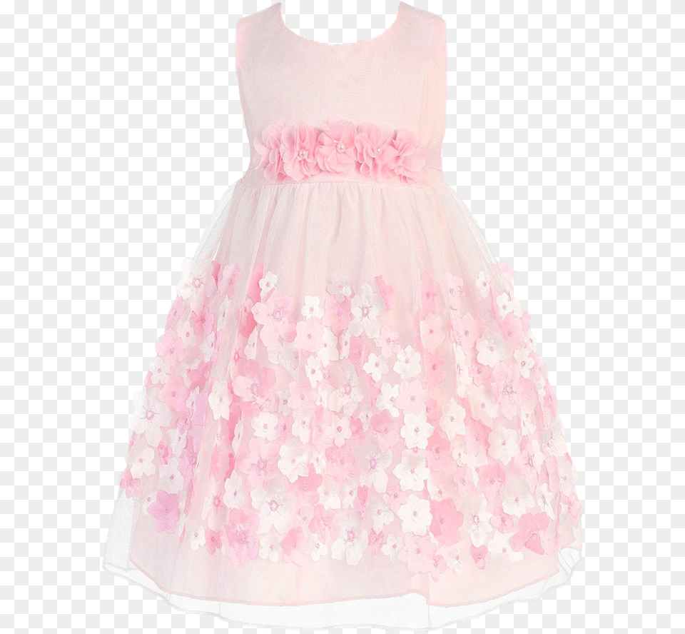 Pink Tulle Baby Girls Dress W 3d Taffeta Flowers Dress, Clothing, Formal Wear, Fashion, Gown Png