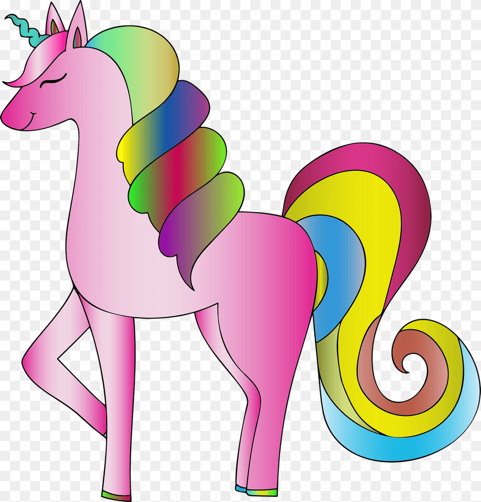 Pink Unicorn With Rainbow Mane And Tail Clipart, Art, Dynamite, Weapon, Animal Free Transparent Png