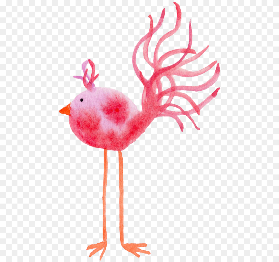 Pink Watercolor Bird Feather Friday Cartoon, Animal, Flamingo Png Image