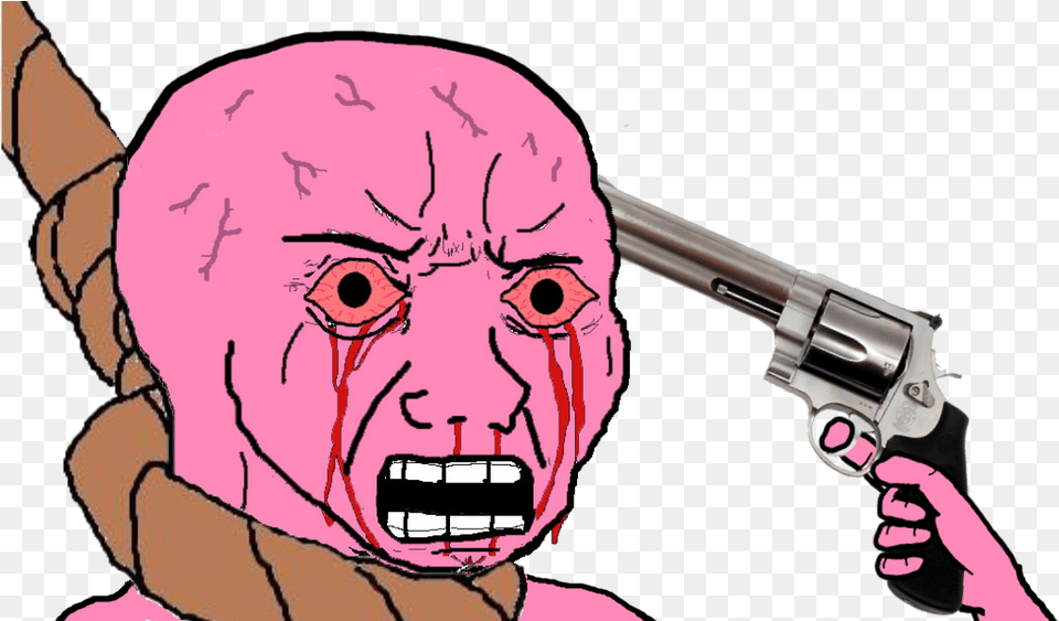 Pink Wojak With Bleeding Eyes And A Nook Around Its Suicidal Wojak, Firearm, Gun, Handgun, Weapon Free Png