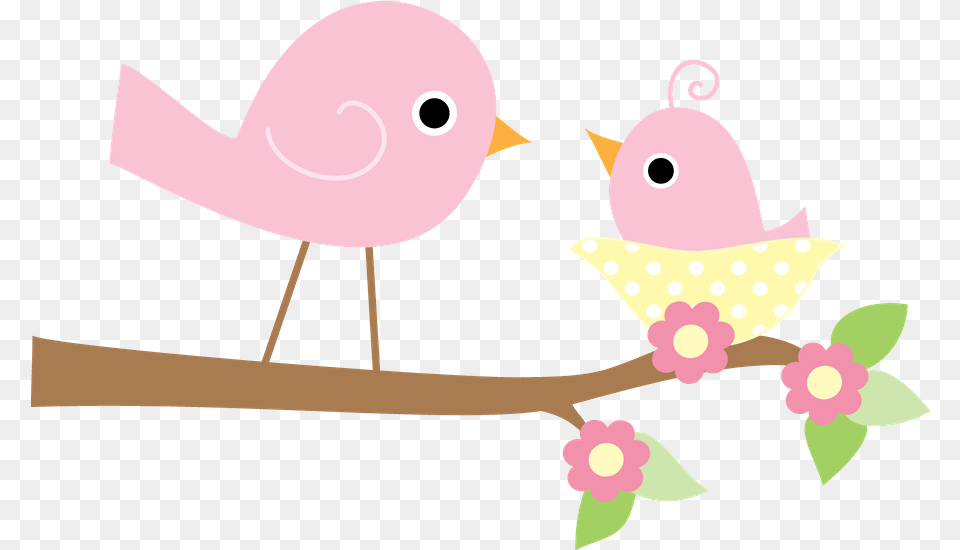 Pinkbirdsonbranch Mom And Baby Bird Clipart, Flower, Plant Free Transparent Png