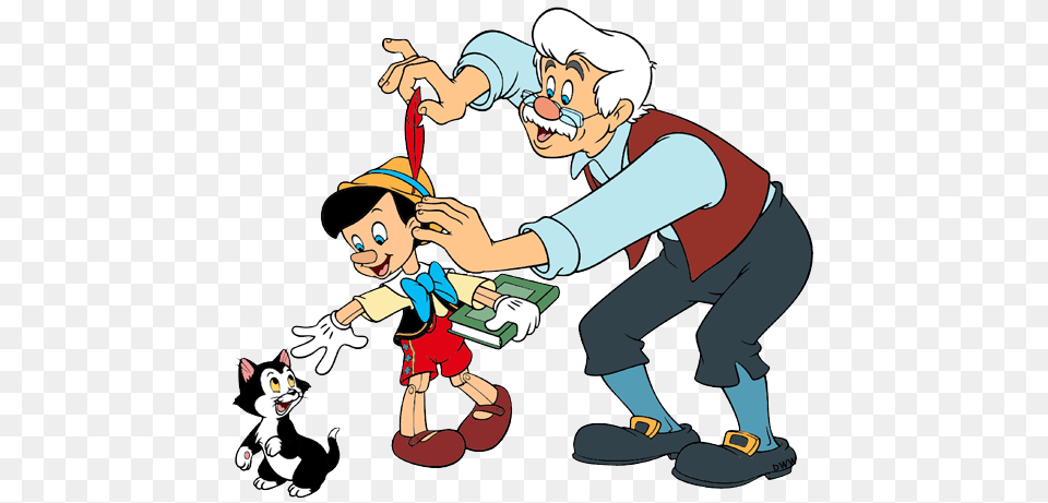 Pinocchio Gepetto And Figaro, Baby, Person, Cartoon, Publication Free Png