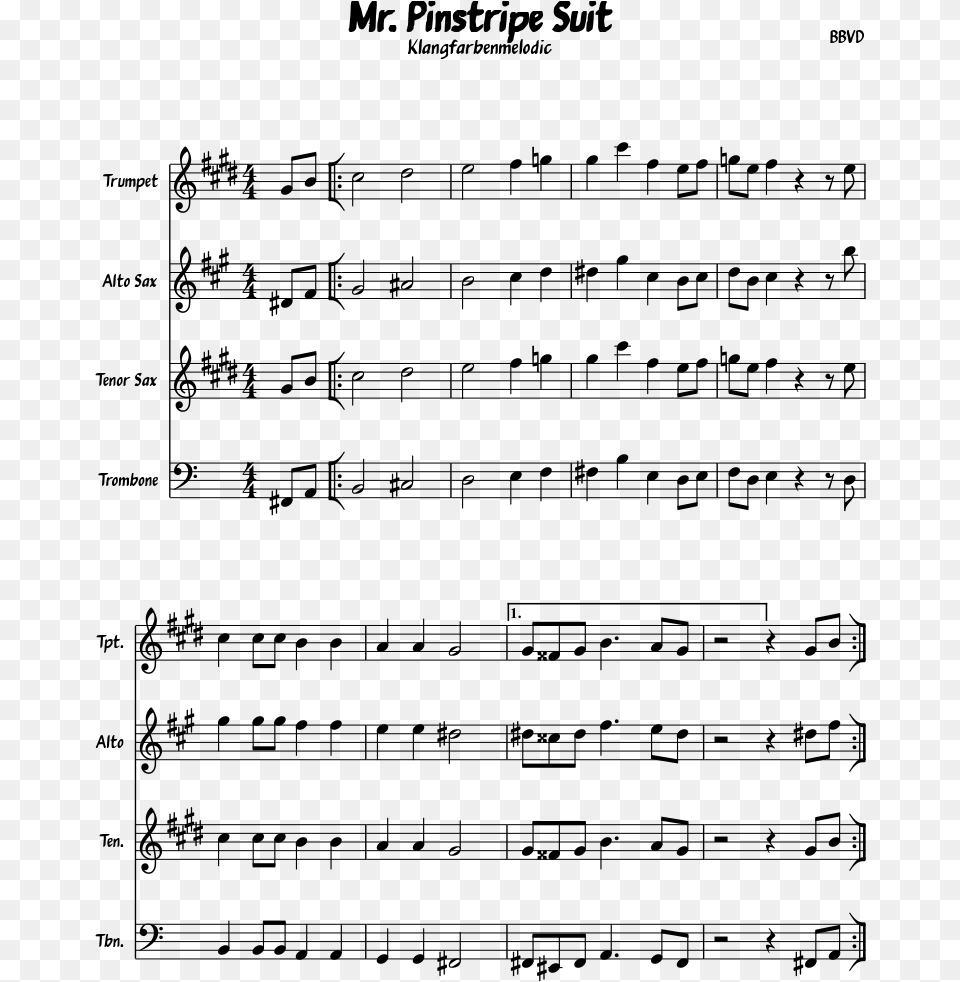 Pinstripe Suit Sheet Music Composed By Bbvd 1 Of 9 Clarinet, Gray Png