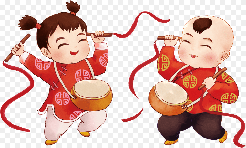 Pintado A Mano De Dibujos Animados De Fuwa Tambor Chinese Kid Clipart, Baby, Person, Face, Head Png Image