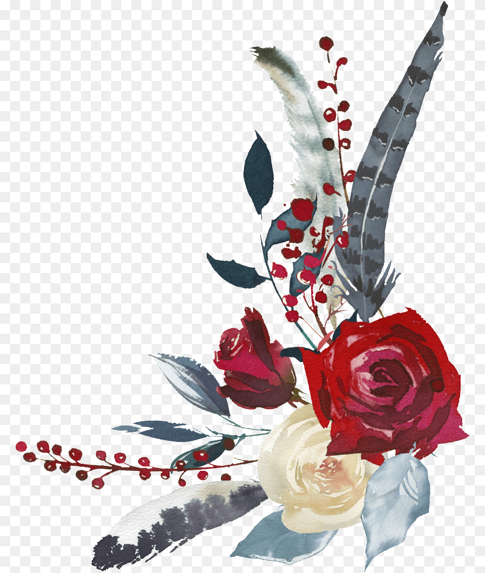 Pintado A Mano De Rojo Y Rosa Blanca Flores Transparente Portable Network Graphics, Art, Floral Design, Flower, Flower Arrangement Png