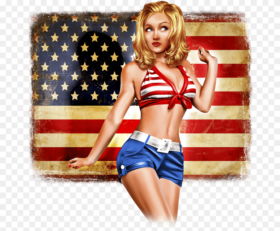 Pinup Girl American Flag Crusader Cross, American Flag, Clothing, Shorts, Person Free Png