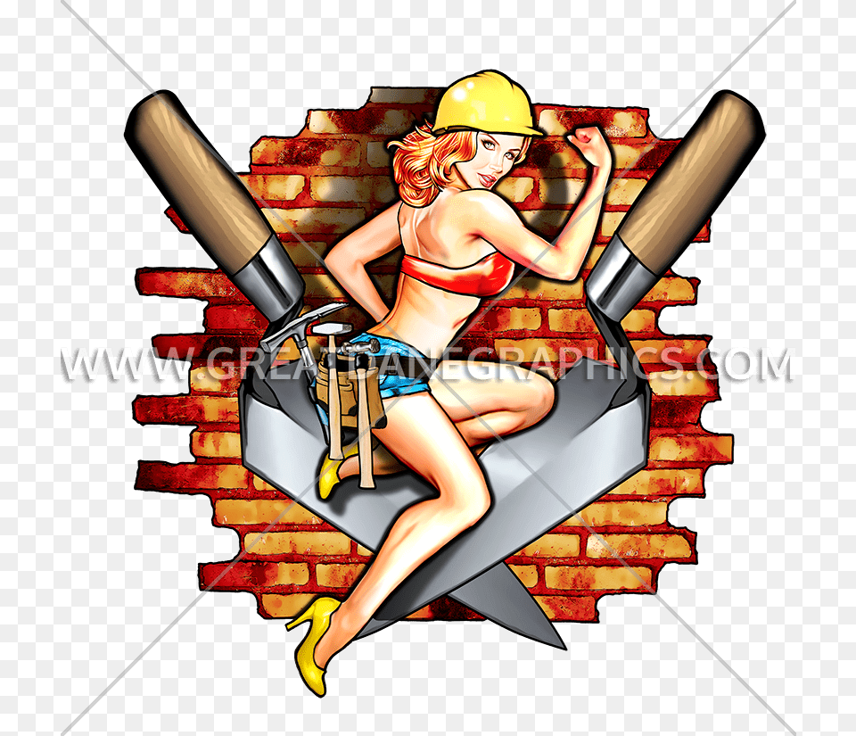 Pinup Girl Bricklayer Production Ready Artwork For T Shirt Printing, Adult, Person, Woman, Female Free Png