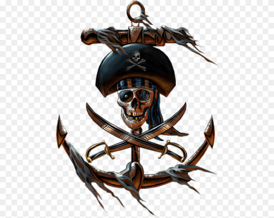 Piracy Material Jolly Hook Roger Captain Pirate Clipart Tattoo Ancre Pirate, Electronics, Hardware, Person, Symbol Free Png