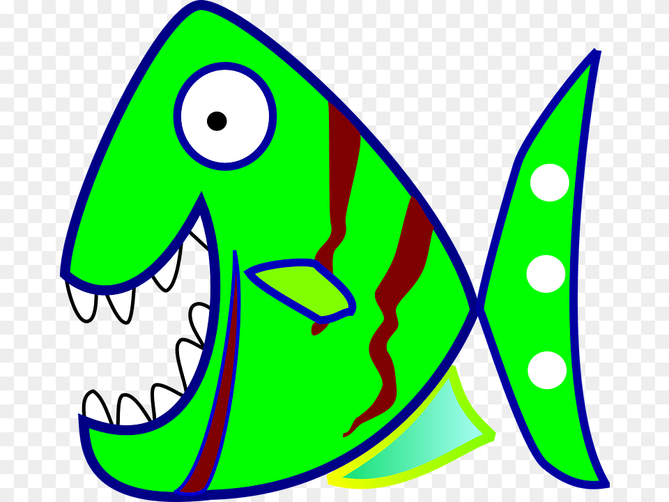Piranha Fish Green Cartoon Comic Sea Life Fish With Teeth Cartoon, Animal, Sea Life, Shark Free Png Download