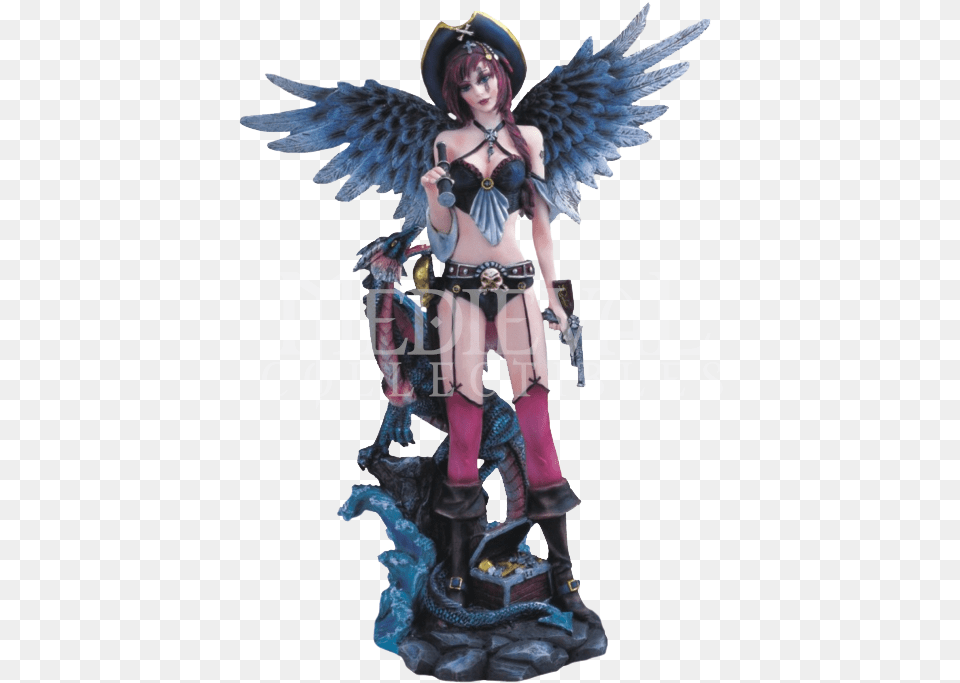 Pirate Angel With Dragon Statue Figurine, Adult, Person, Female, Woman Free Png Download