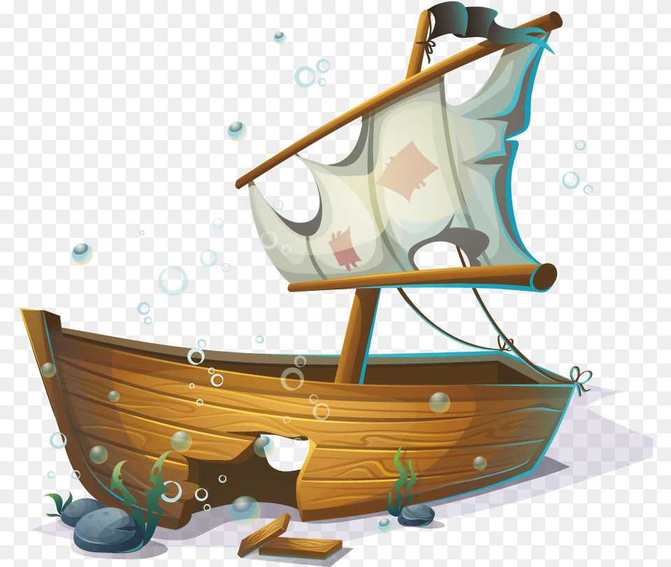 Pirate Boat Cartoon Sunken Pirate Ship, Sailboat, Transportation, Vehicle, Art Free Png Download
