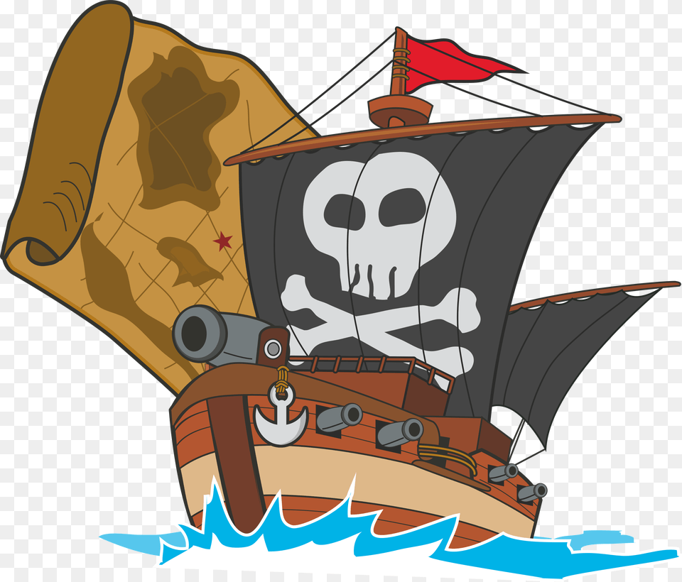Pirate Cannon Clipart Image Pirate Ship Clipart, Person, Bulldozer, Machine, Boat Free Transparent Png