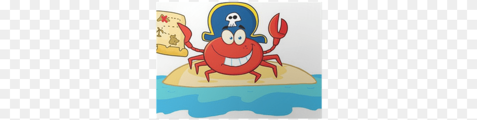 Pirate Crab Holding A Treasure Map On Island Poster Cartoon Pirate Crab, Food, Seafood, Animal, Sea Life Free Transparent Png