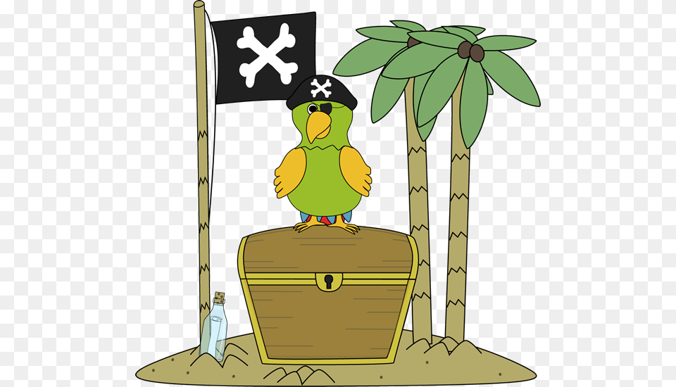 Pirate Flag And Parrot On An Island Treasure Island Clip Art, Cartoon, Animal, Bird Free Png