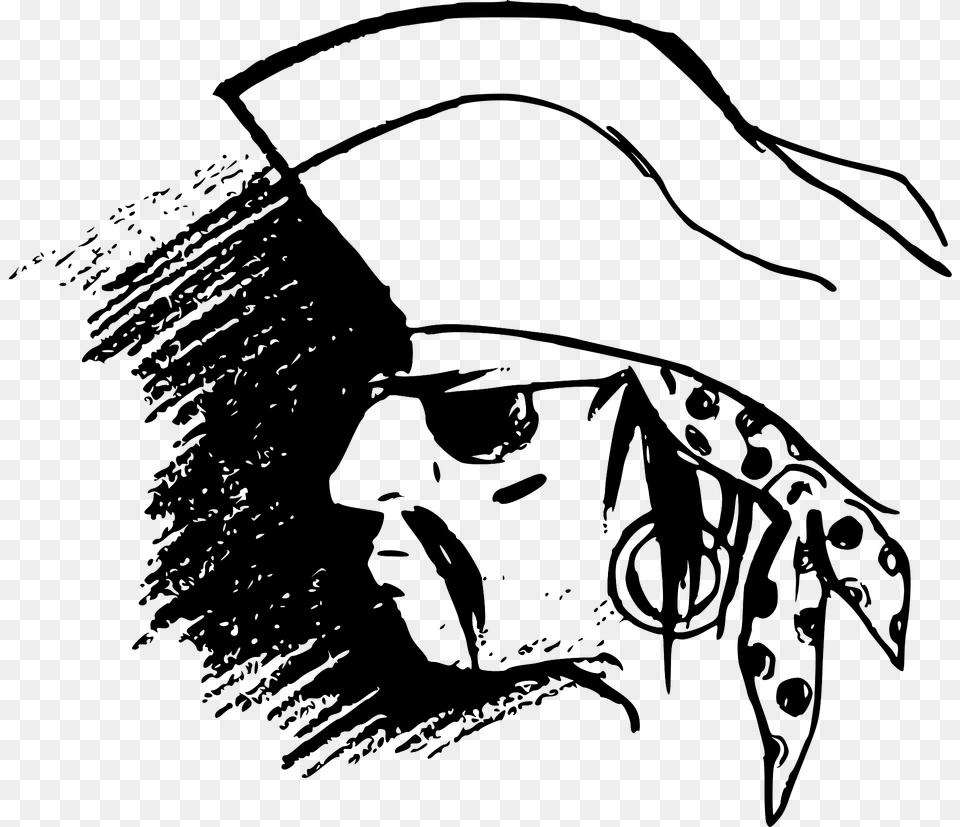 Pirate Head Black And White Clipart, Clothing, Hat, People, Person Free Png Download