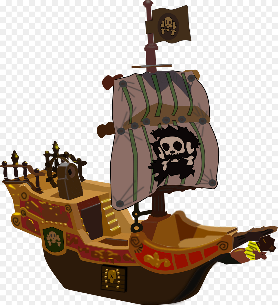 Pirate Ship Big Cartoon Captain Hook Ship, Person, Bulldozer, Machine, Transportation Png Image