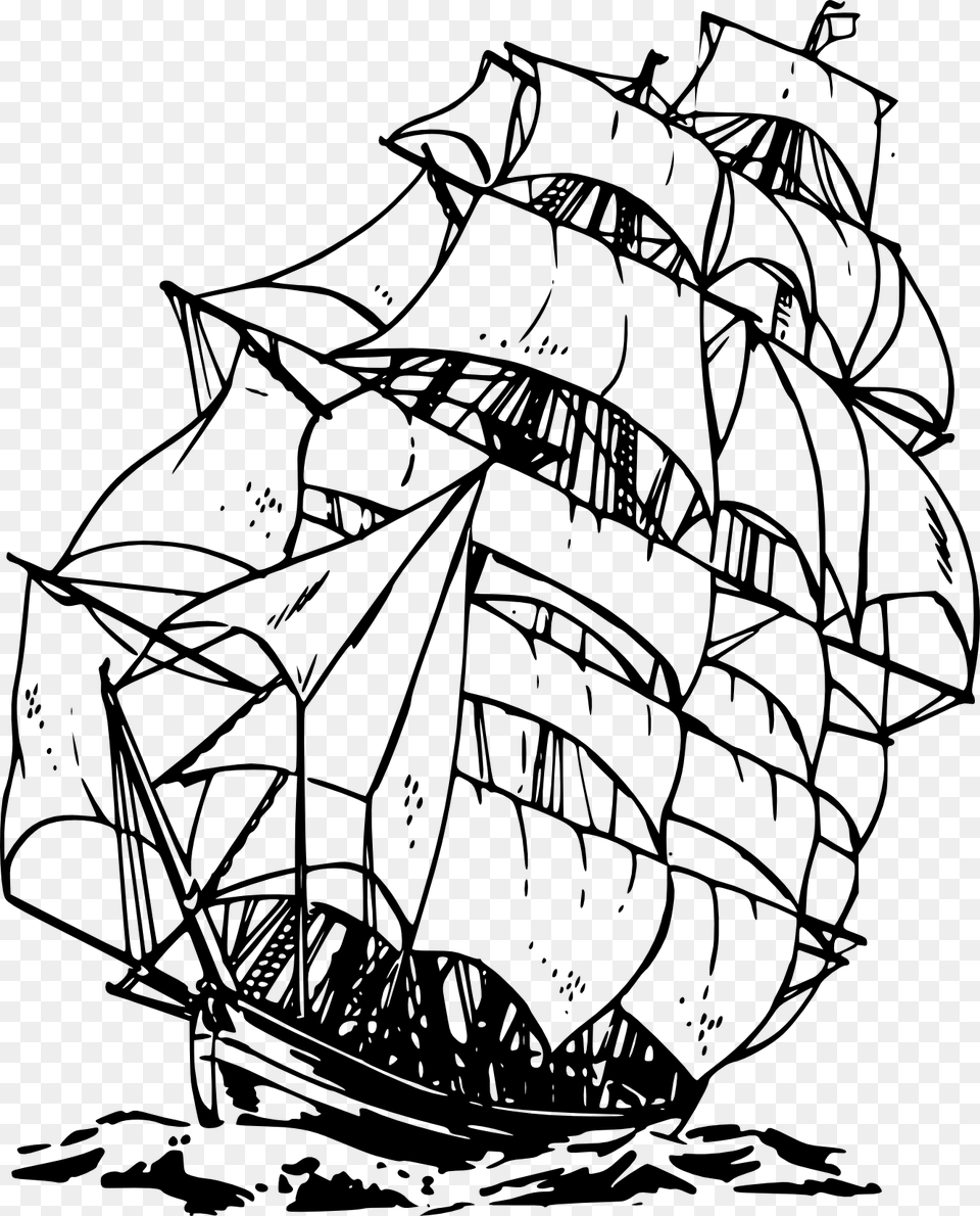 Pirate Ship Clipart Black And White, Art, Boat, Drawing, Sailboat Png