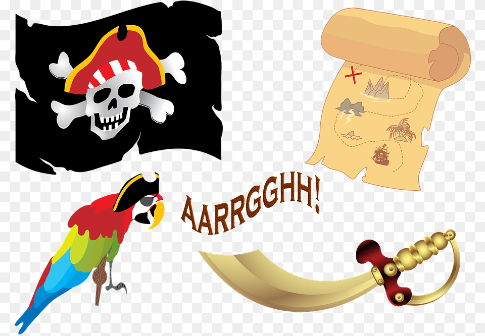 Pirate Ship Gold Treasure Pirate Ship Ocean Printable Pirate Flag, Animal, Beak, Bird, Person Free Png Download