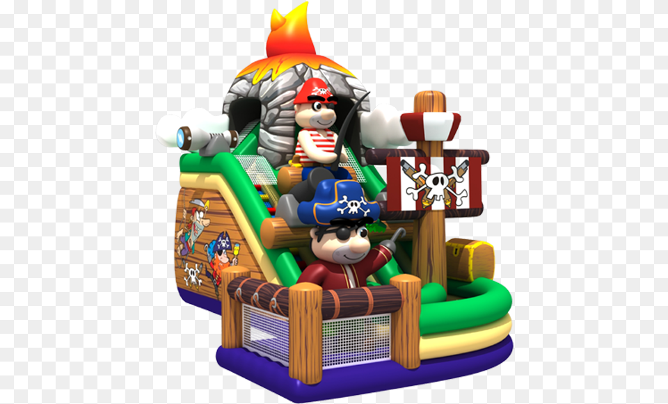 Pirate Ship Jumping Castles With Slide Inflatables Cartoon, Play Area, Baby, Person, Birthday Cake Png Image