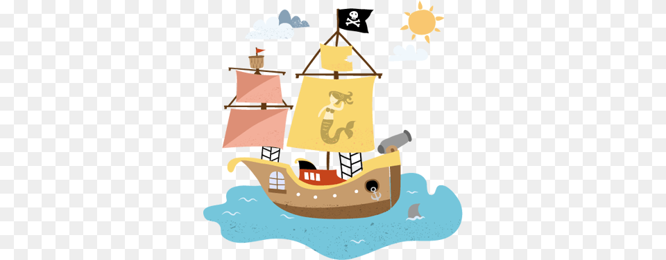 Pirate Ship Kids Wall Sticker Cute Pirates Shower Curtain, Art, Painting, Outdoors, Ice Cream Png Image