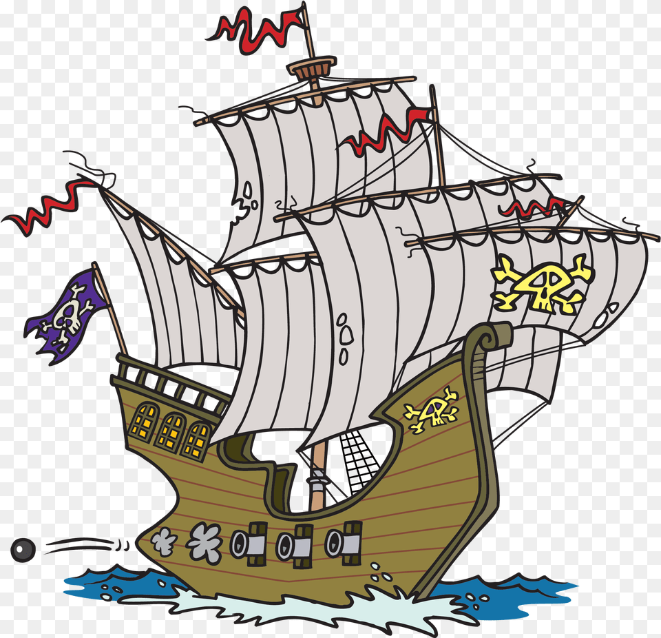 Pirate Ship Shooting Cannons, Boat, Sailboat, Transportation, Vehicle Free Png