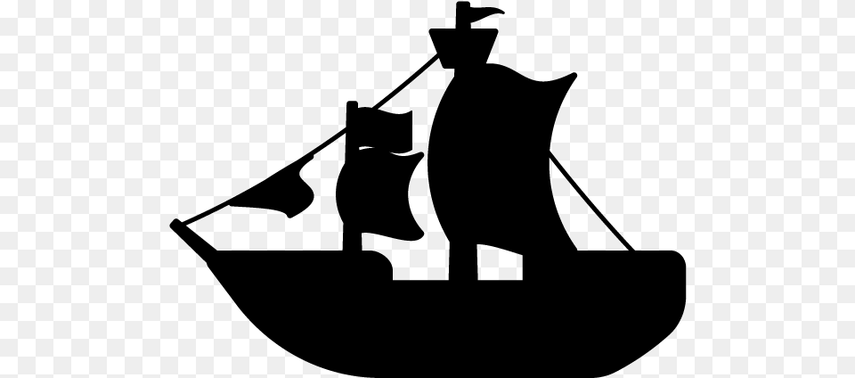 Pirate Ship Silhouette, Gray Png