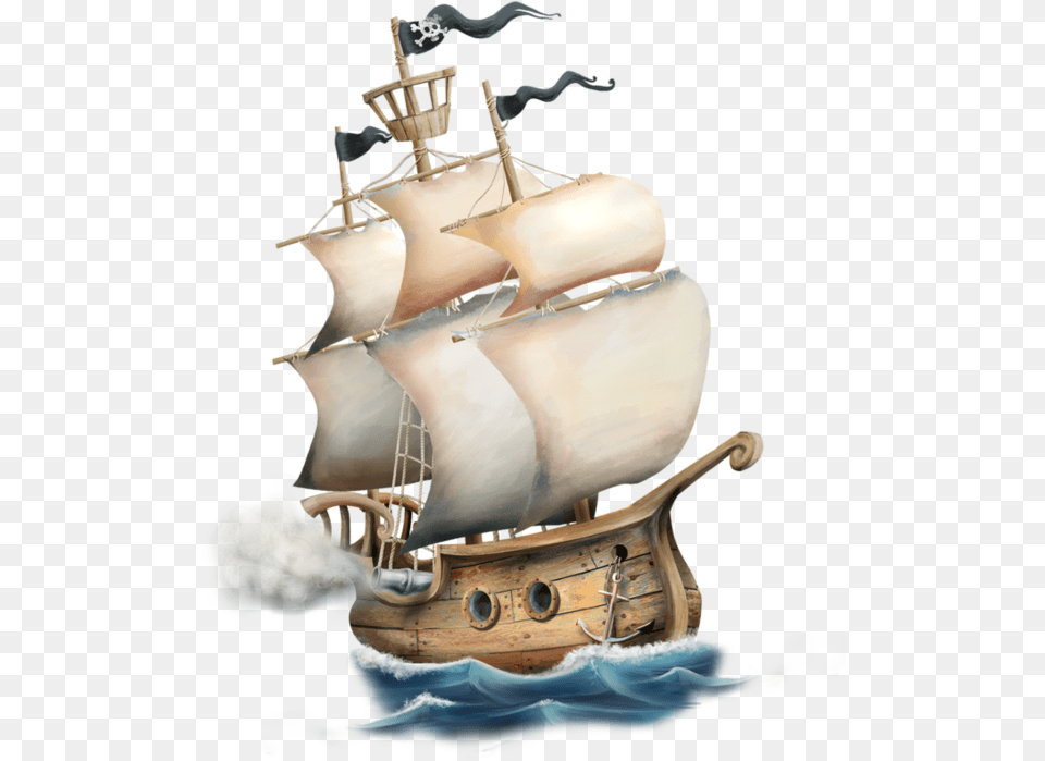 Pirate Ship Watercraft Cartoon Hand Painted File, Boat, Sailboat, Transportation, Vehicle Png