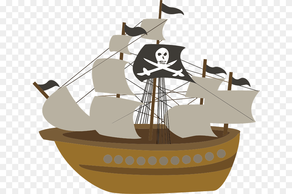 Pirate Ship With Large Skull Flag, Boat, Sailboat, Transportation, Vehicle Free Png Download