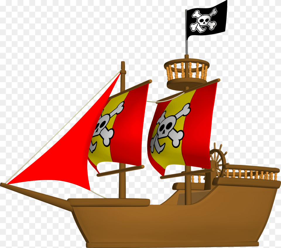 Pirate Ship With Red Sails, Boat, Sailboat, Transportation, Vehicle Free Png Download