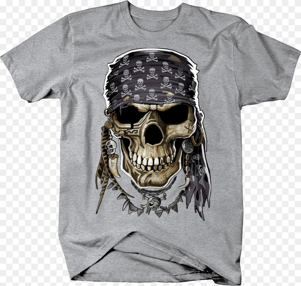 Pirate Skull Head With Bandana Skull And Bones, Clothing, T-shirt, Person, Shirt Free Transparent Png