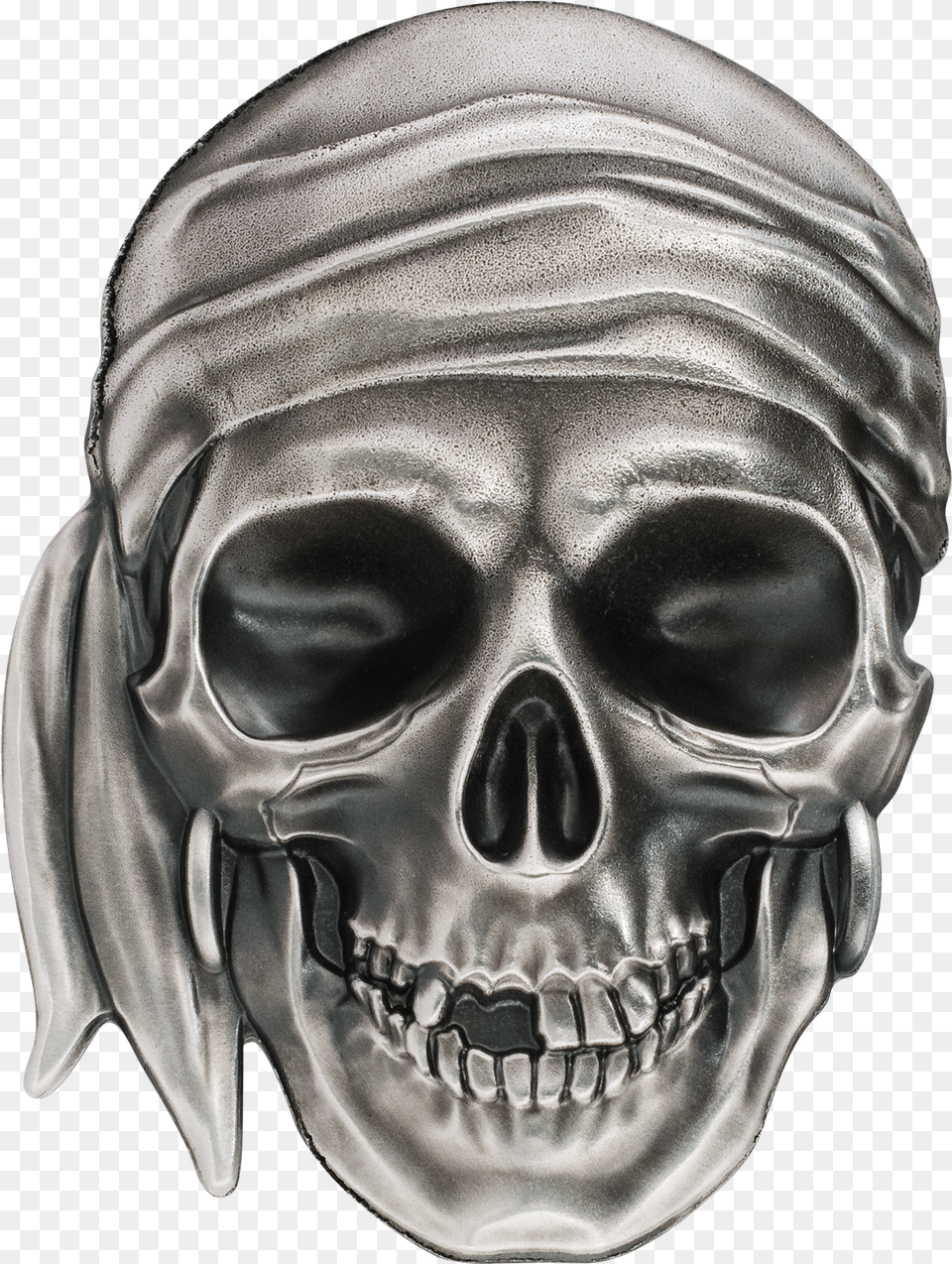 Pirate Skull Silver Coin With Smartminting Relief, Person, Head, Face Png