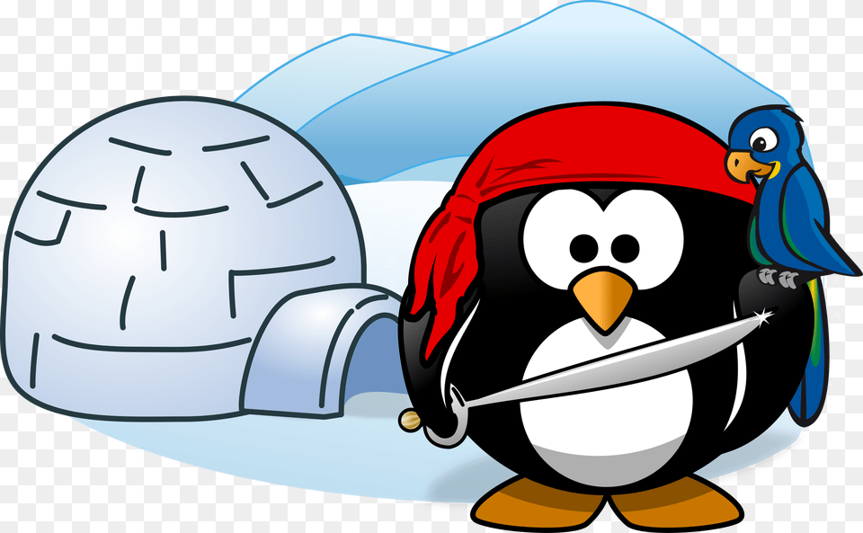 Pirate Tux Animal Bird Cold Ice Igloo Parrot Penguin And Igloo Cartoon, Nature, Outdoors, Snow Free Png Download