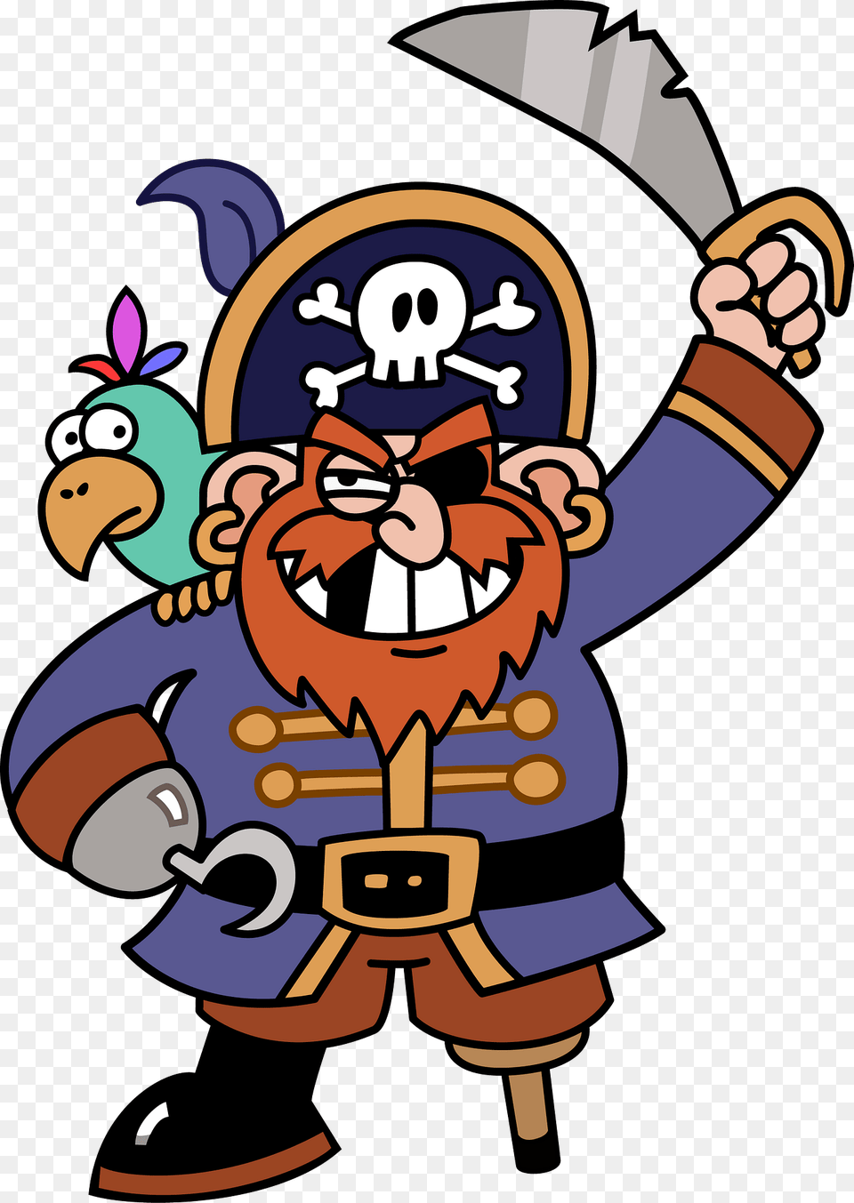 Pirate With Sword And Parrot Clipart, Person, Face, Head, Cartoon Free Png Download