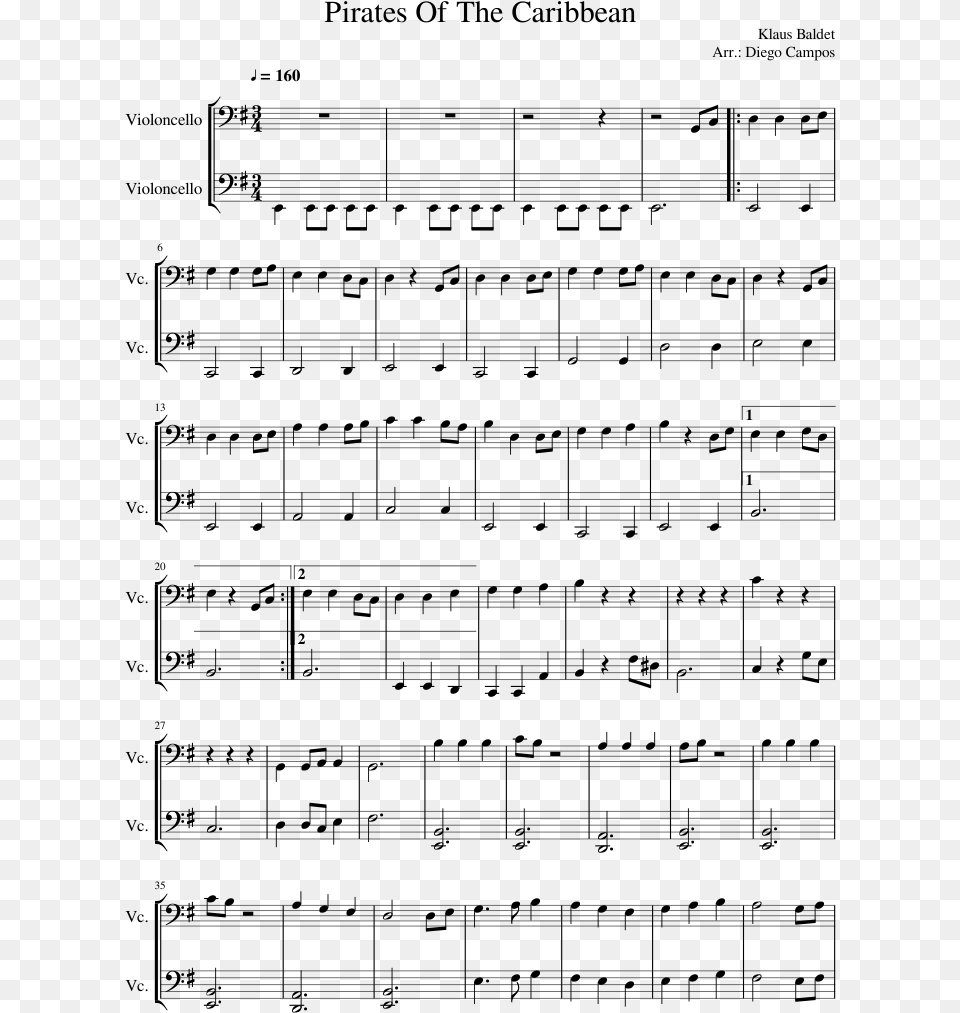Pirates Of The Caribbean Sheet Music Composed By Klaus Sheet Music, Gray Free Png Download